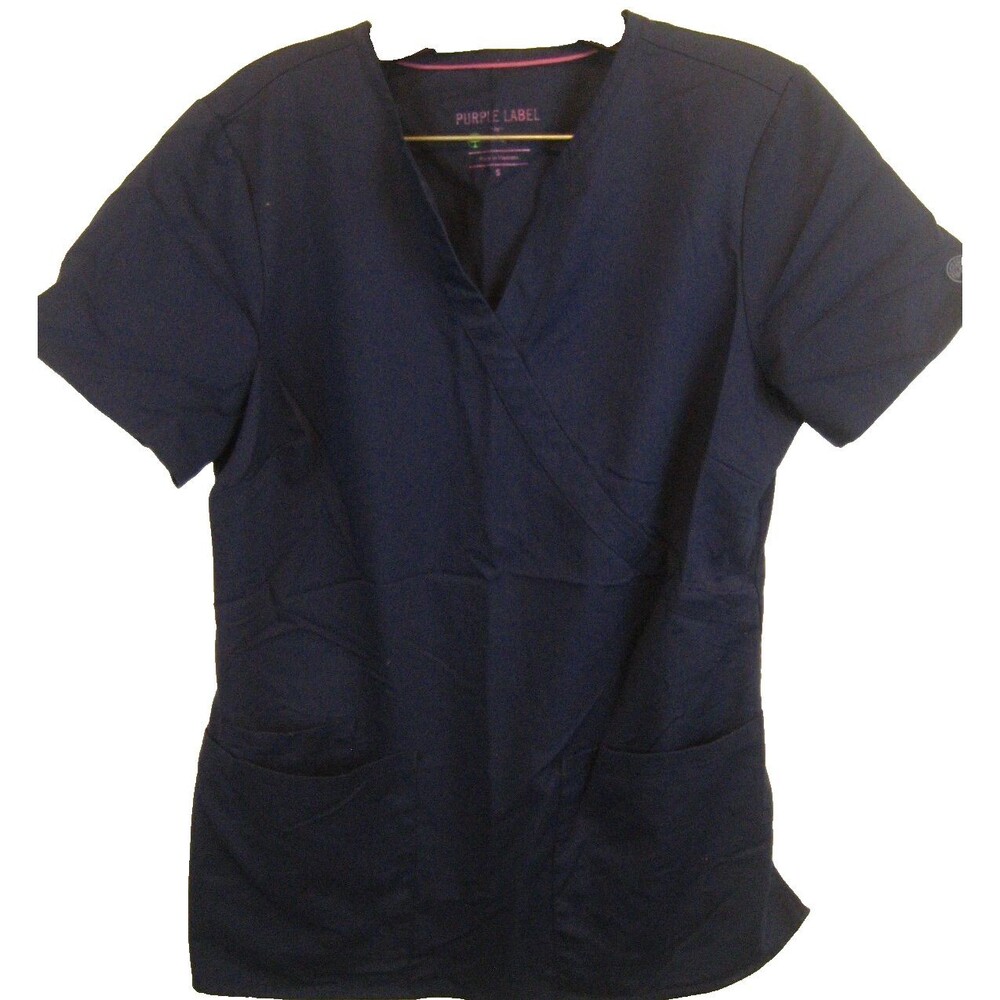 Womens Purple Label Healing Hands Blue SS Cotton/Spandex Slim Fit Scrub Top sz S